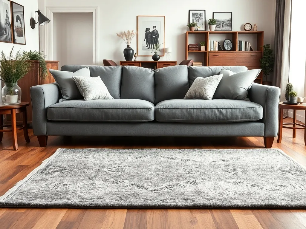 Jaki dywan do szarej kanapy i brązowych mebli?