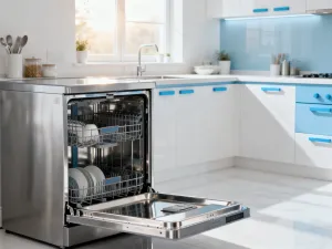 Nowoczesna wyciskarka wolnoobrotowa na kuchennym blacie w otoczeniu świeżych warzyw, takich jak marchew, buraki i seler.